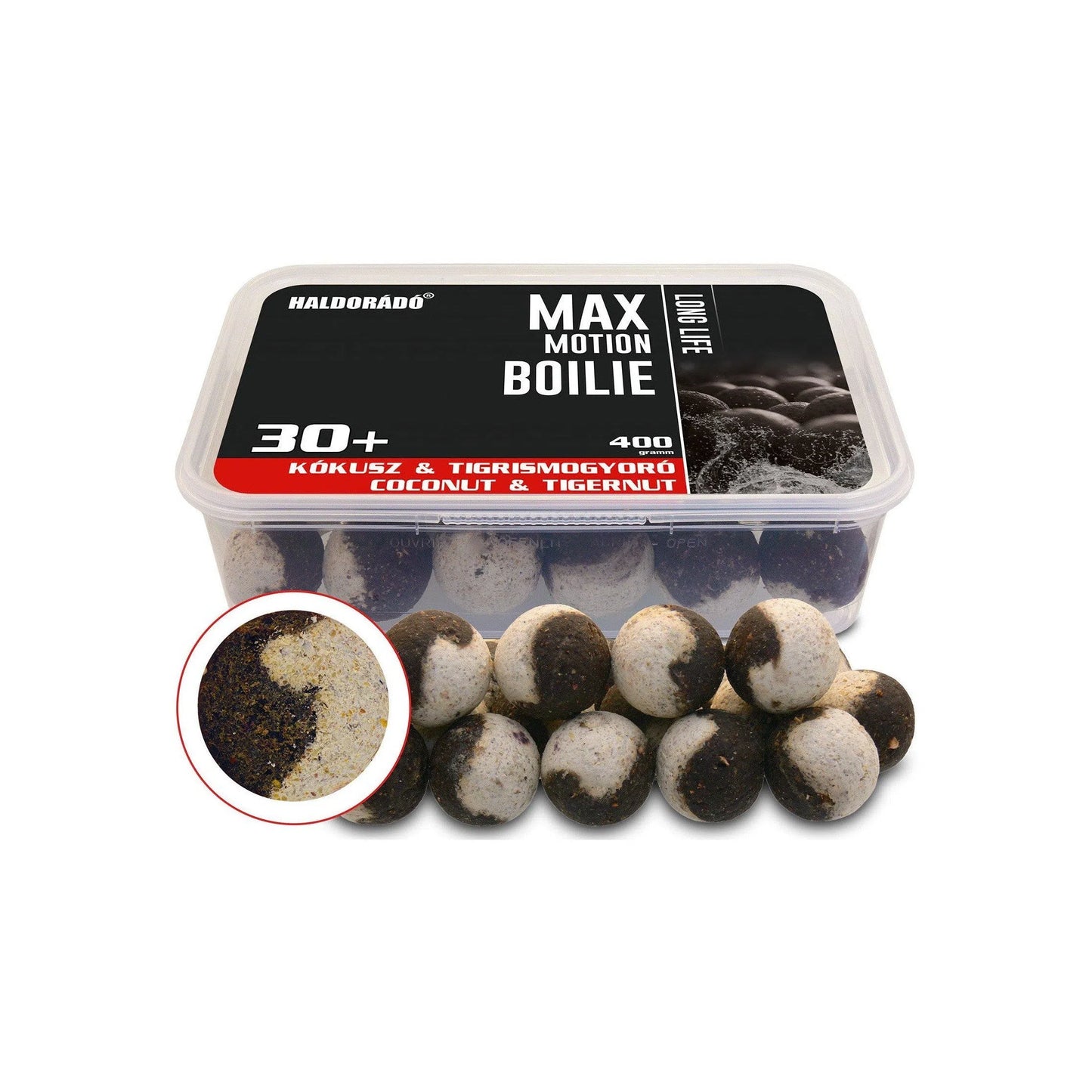 HALDORÁDÓ MAX MOTION BOILIE LONG LIFE 30+MM KÓKUSZ-TIGRISMOGYORÓ 400G