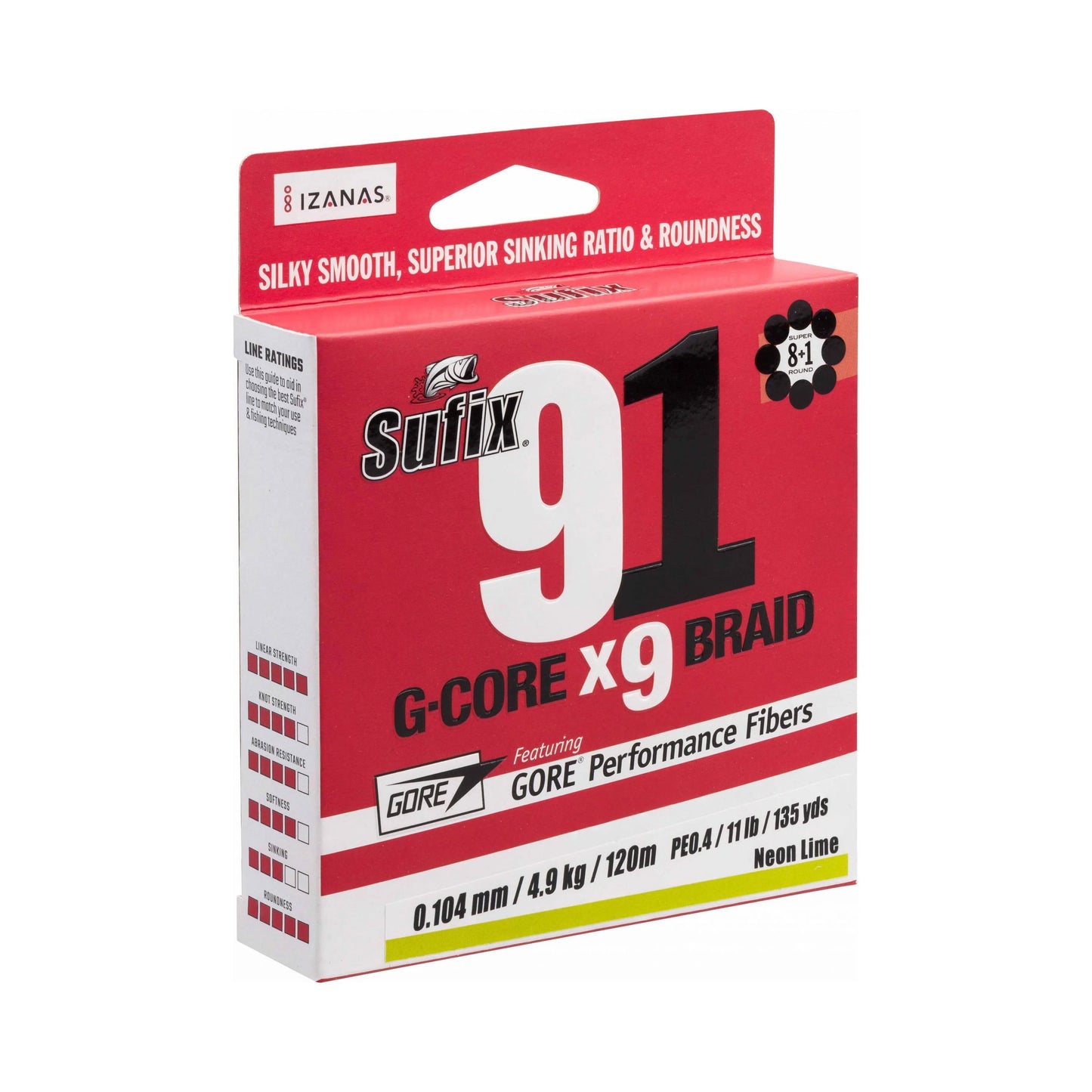 SUFIX 91 G-CORE 9 SZÁLAS FONOTT ZSINÓR 150M NEON 0.104MM/PE 0.4