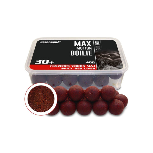 HALDORÁDÓ MAX MOTION BOILIE LONG LIFE 30+MM FŰSZERES VÖRÖS MÁJ 400G